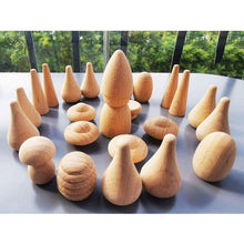 Load image into Gallery viewer, 6pcs Handmade Painting Beech Wooden Dolls Loose Parts /DIY Painting Wood Honeycomb Mushrooms Eggs Droplets Coins Creative Toy