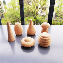 Load image into Gallery viewer, 6pcs Handmade Painting Beech Wooden Dolls Loose Parts /DIY Painting Wood Honeycomb Mushrooms Eggs Droplets Coins  Creative Toy
